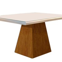 Mesa p/ Cozinha Luna c/ Tampo 120x80cm Flex Madeirado Vidro Canto Curvo - Imbuia/Ripado 3D/Off White - Rufato