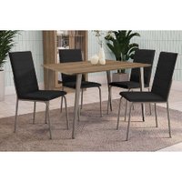 Sala de Jantar Completa Iguaçu c/ Tampo de Madeira 90cm + 4 Cadeiras Amsterdã Niquel/Preto 110 - Kappesberg