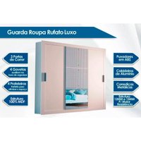 Guarda Roupa 3 Portas de Correr e 4 Gavetas c/ Espelho Veneza Luxo Flex Naturalle/Ripado 3D - Rufato