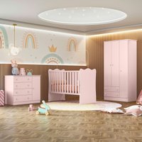 Quarto Infantil Completo Iris 4 Portas 6 Gavetas Rosa - Pnr Móveis
