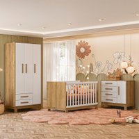 Quarto Infantil Completo Lion 4 Portas 6 Gavetas Branco/Freijo - Pnr Móveis