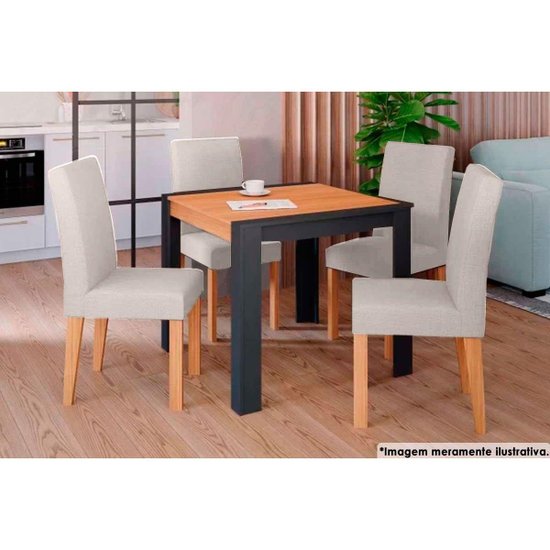 Sala de Jantar Completa Grace c/ Tampo Madeirado 90x90cm e 4 Cadeiras Maia Cinamomo/Suede Gengibre Bege - Cimol