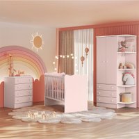 Quarto Infantil Completo Estrela 2 Portas 7 Gavetas Rosa - Pnr Móveis