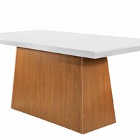 Mesa p/ Cozinha Luna Com Tampo 180x90cm Flex Madeirado Vidro Canto Curvo - Imbuia/Ripado 3D/Off White - Rufato