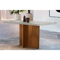 Mesa Para Cozinha Berlim c/ Tampo 120x80cm Madeirado Vidro Canto Curvo - Imbuia/Off White - Rufato