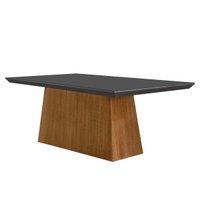 Mesa Para Cozinha Luna c/ Tampo 180x90cm Flex Madeirado Vidro Canto Curvo - Imbuia/Ripado 3D/Grafite - Rufato