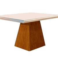 Mesa Para Cozinha Luna c/ Tampo 90x90cm Flex Madeirado Vidro Canto Curvo - Imbuia/Ripado 3D/Off White - Rufato
