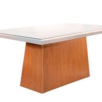 Mesa Para Cozinha Luna c/ Tampo 180x90cm Flex Madeirado Vidro Canto Curvo - Imbuia/Ripado 3D/Off White - Rufato