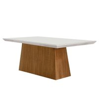 Mesa Para Cozinha Luna Com Tampo 180x90cm Flex Madeirado Vidro Canto Curvo Rufato Imbuia/Ripado 3D/Off White