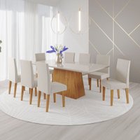 Mesa de Jantar 8 Lugares Bariloche com Vidro Mel/Off White/Marim - Panorama Móveis