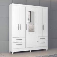 Guarda-Roupa Solteiro Vitoria 5 Portas 4 Gavetas com Espelho Branco Brilho - Atualle Móveis