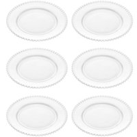 Kit 6 Pratos Rasos de Cristal Pearl Wolff 28cm Redondo Borda Bolinhas Refeição
