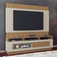 Estante para TV Até 65 Polegadas Toronto 1 Porta Ripado 3d com Espelho Canelato/Natura/Off White - Atualle Móveis