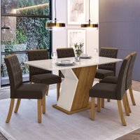 Conjunto Sala de Jantar Tampo MDF com Vidro Canto Arredondado 160 Cm 6 Cadeiras Juanita  Casa 812