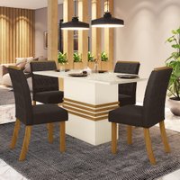 Conjunto Sala de Jantar Tampo MDF com Vidro Canto Reto 120 Cm 4 Cadeiras Melinda Casa 812