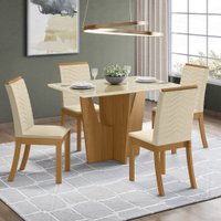 Conjunto Sala de Jantar Tampo MDF Canto Reto com Vidro 120 Cm 04 Cadeiras Valentina Henn