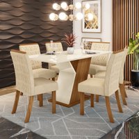 Conjunto Sala de Jantar Tampo MDF com Vidro 160 Cm Com 6 Cadeiras Zuri Casa 812