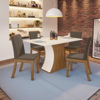 Conjunto Sala de Jantar Tampo MDF Canto Reto 120 Cm 4 Cad Brenda Casa 812