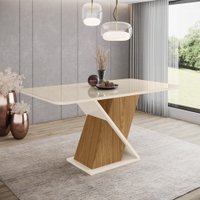 Mesa de Jantar com Tampo MDF/Vidro Canto Arredondado 160 Cm Solus Henn