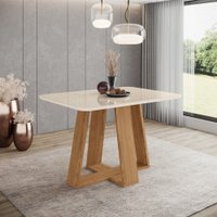 Mesa de Jantar 4 Lugares 1,2m Tampo MDF e Vidro Canto Arredondado Lins Henn