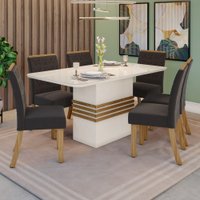 Conjunto Sala de Jantar Tampo MDF com Vidro Canto Arredondado 160 Cm 6 Cadeiras Melinda Casa 812