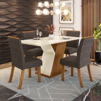 Conjunto Sala de Jantar Tampo de Vidro Canto Reto 160 Cm 4 Cadeiras Zuri Casa 812
