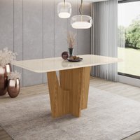 Mesa de Jantar com Tampo MDF com Vidro Canto Arredondado 160 Cm Vértice Henn