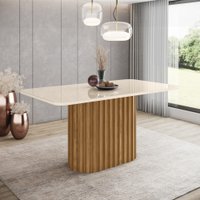Mesa de Jantar com Tampo MDF e Vidro com Canto Arredondado 160 Cm Solana Henn