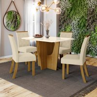 Conjunto Sala de Jantar Tampo MDF Canto Reto com Vidro 120 Cm 4 Cadeiras Kateryna Henn