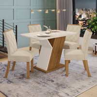 Conjunto Sala de Jantar Tampo MDF com Vidro Canto Arredondado 120 Cm 4 Cadeiras Lupita Casa 812