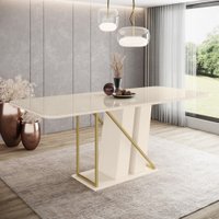 Mesa de Jantar 6 Lugares 1,6m Tampo MDF e Vidro Canto Arredondado Mavi Henn