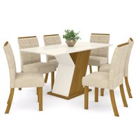Conjunto Sala de Jantar Mesa 160 Cm Tampo MDF 6 Cadeiras Zuri Casa 812