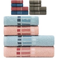Jogo de Toalha Banho e Rosto 4 pe&ccedil;as Fio Penteado Bossa Camesa Azul/Rosa