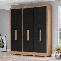 Guarda Roupa Solteiro 06 Portas 03 Gavetas B366 Briz Nature c/ Preto HP