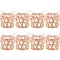 Kit C/ 8 Copos Baixos de Vidro Wolff com Sisal 320ml Decorados Fibra Natural Rústicos