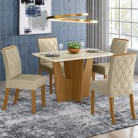 Conjunto Sala de Jantar Tampo MDF Canto Reto com Vidro 120 Cm 04 Cadeiras Andressa Henn