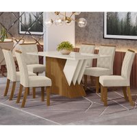 Conjunto Sala de Jantar Tampo MDF Canto Reto com Vidro 160 Cm 6 Cadeiras Cecily Henn