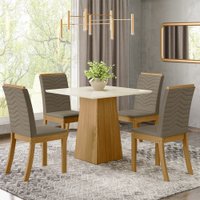 Conjunto Sala de Jantar Tampo MDF Canto Reto 90 Cm 04 Cadeiras Naiane Henn