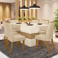 Conjunto Sala de Jantar Mesa 160 Cm Tampo MDF 6 Cadeiras Melinda Casa 812