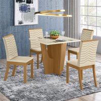 Conjunto Sala de Jantar Tampo MDF Canto Reto com Vidro 90 Cm 04 Cadeiras Valentina Henn