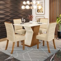 Conjunto Sala de Jantar Tampo MDF Com Vidro 120 Cm com 4 Cadeiras Zuri  Casa 812