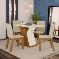 Conjunto Sala de Jantar Tampo MDF com Vidro Canto Reto 120 Cm 4 Cadeiras Kesha Casa 812