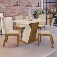 Conjunto Sala de Jantar Tampo MDF com Vidro Canto Arredondado 120 Cm 04 Cadeiras Kesha Casa 812