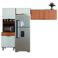 Armário de Cozinha Completa Com 4 Portas Ripado 3D 1 Gaveta Nicho Para Micro Ondas Madeirado/Off White Vitória Batrol