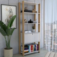 Estante para Livros Industrial 1 Porta 3 Prateleiras Off White/Carvalho - Panorama Móveis