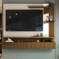 Painel para TV Até 60 Polegadas Sergipe 2 Portas com Espelho e Ripado Freijó/Off White - Panorama Móveis