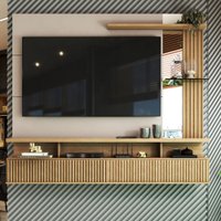 Painel para TV Até 60 Polegadas Sergipe 2 Portas com Espelho e Ripado Carvalho/Off White - Panorama Móveis