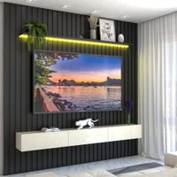 Painel para TV Até 85 Polegadas Imperial 3 Gavetas Ripado 100% Mdf Grafite/Off White - Panorama Móveis