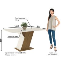 Conjunto Sala de Jantar Tampo MDF com Vidro Canto Arredondado 160 Cm 6 Cadeiras Lupita Casa 812
