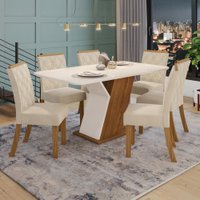Conjunto Sala de Jantar Tampo MDF com Vidro Canto Arredondado 160 Cm 6 Cadeiras Lupita Casa 812